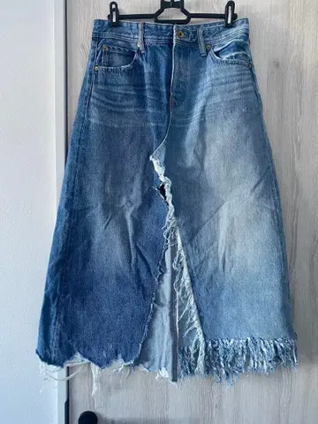 로데오 크라운 데님 프린지 롱 스커트