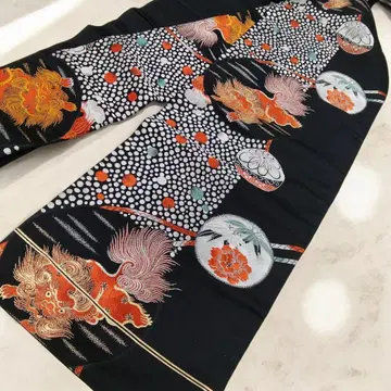 앤티크 당사자 모란 당화 도트 나고야 오비 블랙 #1392