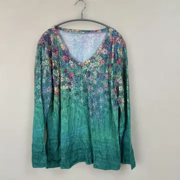 2XL 그린 꽃무늬 긴팔 상의