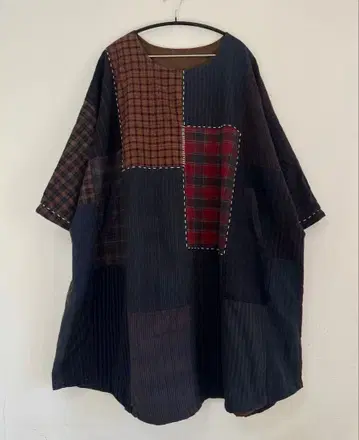 빈티지 원단 리메이크 자수 루즈핏 긴팔 원피스 안감 있음