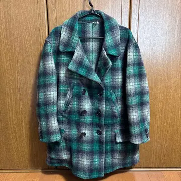 더블 브레스트 피 코트 그린 체크 berberjin