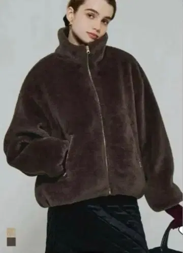 [ L 사이즈 ] coca 워셔블 인조 모피 스탠드 카라 블루종 브라운