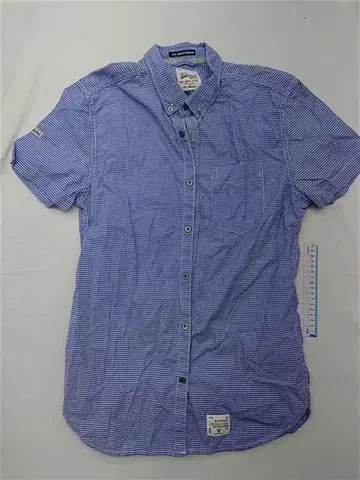 슈퍼 드라이 깅엄 체크 반팔 셔츠 남성용 M 블루 계열