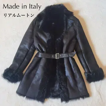 최고급 Emanuela 이탈리아제 리얼 무스탕 코트 양가죽 벨트 블랙 M