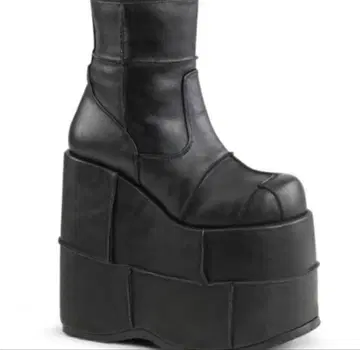 DEMONIA STACK-201 통굽 부츠 블랙 가죽
