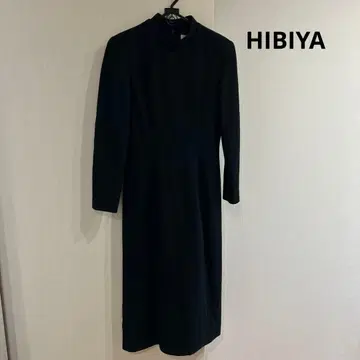 HIBIYA 블랙 하이넥 타이트핏 롱 원피스