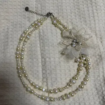 담수 진주 레이스 플라워 2연 목걸이