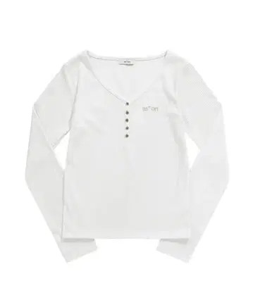 as'on 화이트 V넥 긴팔 티셔츠 M