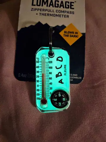 ABCD FLEURS 다기능 키링 나침반 온도계 축광 스티커 포함