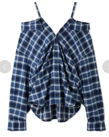 2024 오프숄더 오버 플란넬 셔츠 BLU