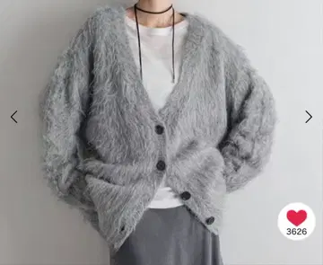 LOWRYS FARM 새상품 미사용 샤기 롱 V넥 가디건 그레이