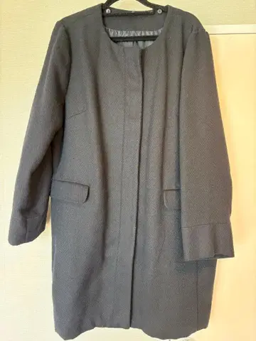 네이비 롱 코트 프론트 오픈 지퍼 포함