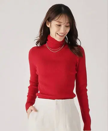 쿠 드 샹스 터틀넥 니트 리브 터틀 빨간색 38