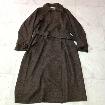 Audrey and John Wad 롱 코트 체크 무늬 벨트 포함 S