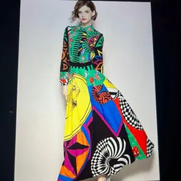 기하학 패턴 맥시 롱 원피스