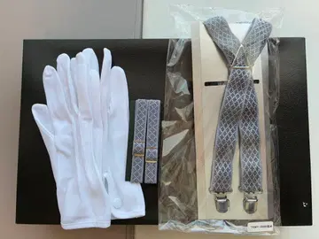 타카미 브라이덜 신랑 그레이 서스펜더와 화이트 그로브 세트