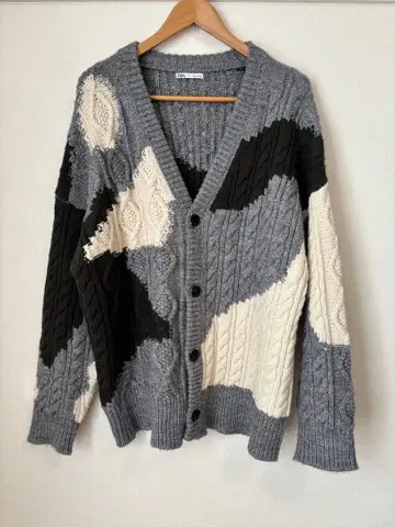 ZARA 케이블 니트 가디건 L 그레이