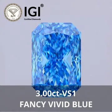 3.00ct VIVID BLUE 래디언트 컷 랩그로운 다이아몬드