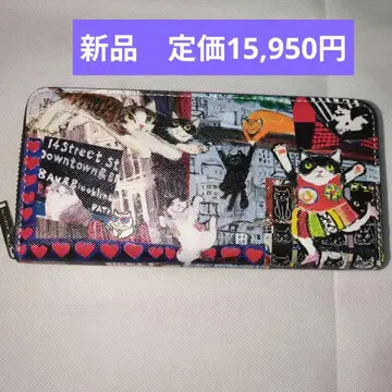 새상품 맨해트너즈 장지갑 지갑 날아다니는 맨해튼 고양이 패턴