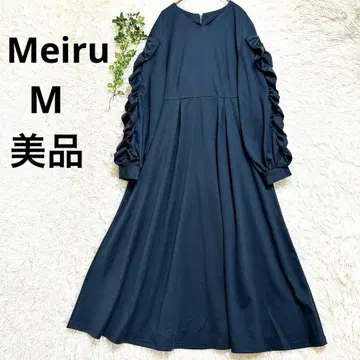 [ 새상품급 ] 프릴 소매 하이웨스트 턱 플레어 원피스 M 차콜 롱