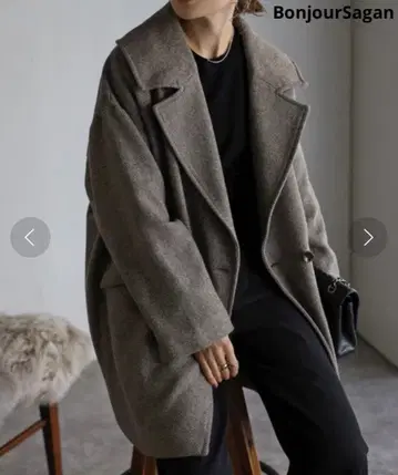 울 혼방 트위드 빅 칼라 테일러드 코트