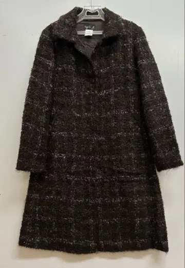 아네스베 모헤어 체크 무늬 스텐 칼라 코트 사이즈 3