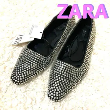 새상품 ZARA 펌프스 35 스톤 샤이니 펌프스 블랙