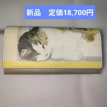 새상품 맨해트너즈 장지갑 덮개 가죽 푹 자는 페데리코 고양이 패턴 지갑