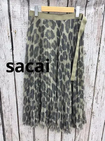 [ Y37 ] sacai 벨티드 레오파드 플리츠 롱 랩스커트