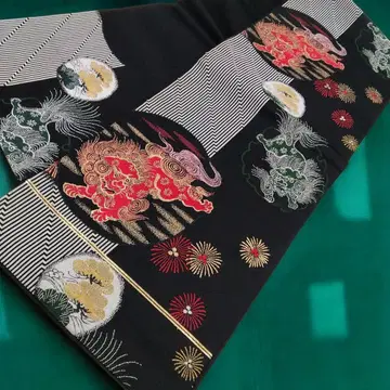 앤티크 당사자 당꽃 나고야 오비 블랙 #1394