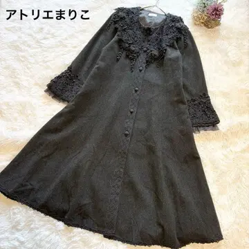 [ 아틀리에 마리코 ] 레이스 장미 롱 코트 A라인 빅 칼라 일본제
