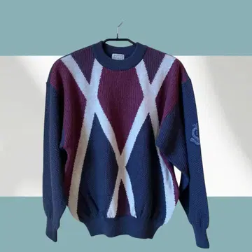 [ RAIKA ] 기하학 패턴 니트 스웨터 네이비/와인