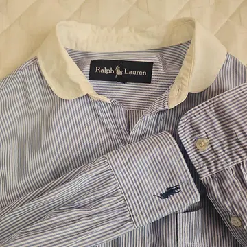 랄프 로렌 스트라이프 둥근 카라 긴팔 셔츠 도쿄 스타일 호스 자수