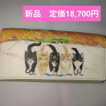 새상품 신상 맨해트너즈 장지갑 덮개형 엠파이어 락을 활보하는 고양이 패턴