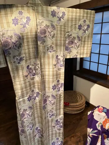 보라색 꽃무늬 워셔블 기모노