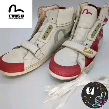 EVISU 화이트/레드 하이컷 스니커즈