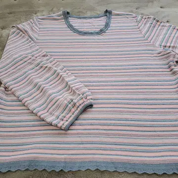 Leilian 레리안 긴팔 상의 스트라이프 핑크/그레이 빅 사이즈