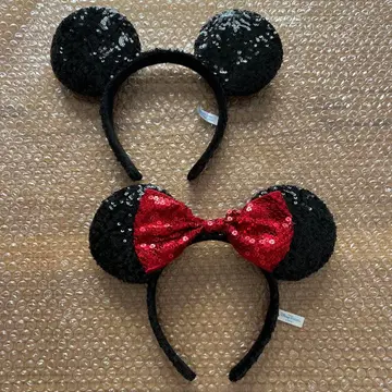 디즈니 머리띠 페어 스팽글 미키 미니 빨간색 블랙