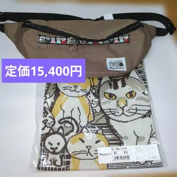 새상품 맨해트너즈 바디백 힙색 니트 토트 고양이 패턴