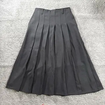 GU 플리츠 A라인 미디 스커트 허리 뒤 밴딩 캐주얼 그레이 L