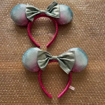 디즈니 머리띠 2개 스팽글 리본 핑크 그레이