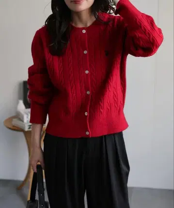 새상품 U.S. POLO ASSN. 케이블 니트 가디건 레드 M