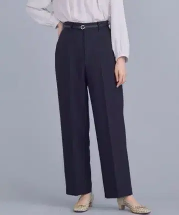 쿠미쿄쿠 L [WEB 한정판] 베이직 더블 크로스 와이드 스트레이트 팬츠