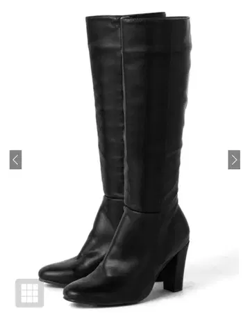 블랙 가죽 롱 부츠 중간 힐