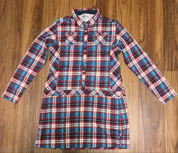 먼싱웨어 체크 무늬 긴팔 원피스