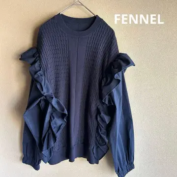 새상품급 페넬 프릴 달린 이소재 믹스 네이비 긴팔 셔츠 블라우스