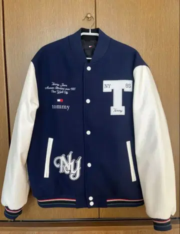 타미힐피거 진스 바시티 자켓 네이비/화이트 리버서블 봄버 자켓