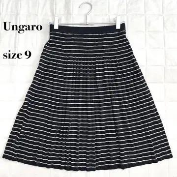 ungaro 화이트 블랙 보더 스커트 무릎 기장 사이즈 9 허리밴딩