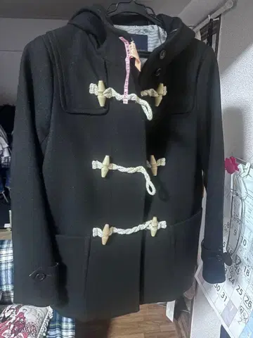 IENA 블랙 후드 부착 더플 코트