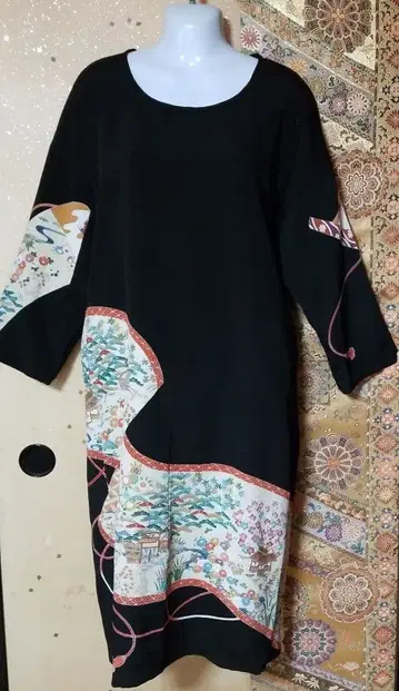 기모노 리메이크 흑류수 풍경화 원피스